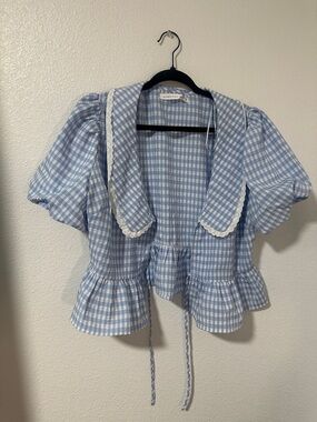 Altar'd State Light Blue and White Gingham Top